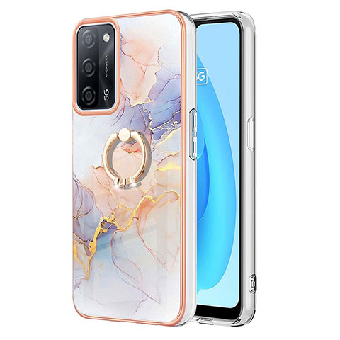 Handyhülle Silikon Hülle Gummi Schutzhülle Flexible Modisch Muster mit Fingerring Ständer Y03B für Oppo A53s 5G Helles Lila