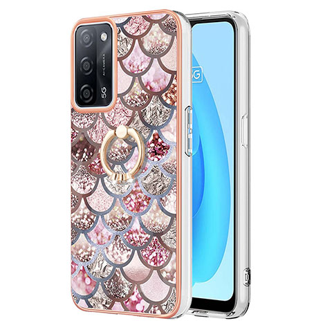 Handyhülle Silikon Hülle Gummi Schutzhülle Flexible Modisch Muster mit Fingerring Ständer Y03B für Oppo A55 5G Braun