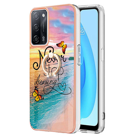 Handyhülle Silikon Hülle Gummi Schutzhülle Flexible Modisch Muster mit Fingerring Ständer Y03B für Oppo A55 5G Plusfarbig