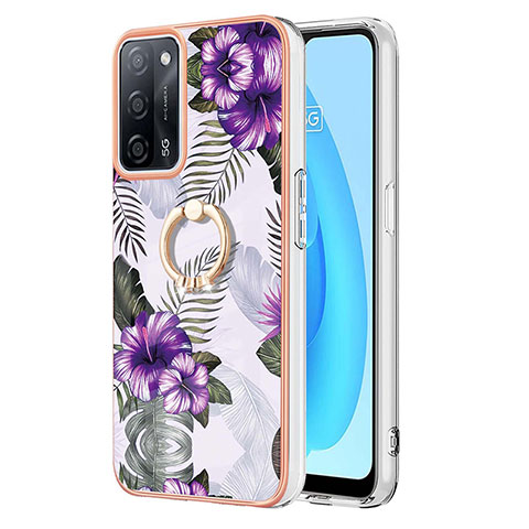 Handyhülle Silikon Hülle Gummi Schutzhülle Flexible Modisch Muster mit Fingerring Ständer Y03B für Oppo A56 5G Violett