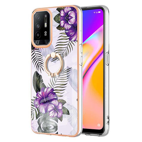 Handyhülle Silikon Hülle Gummi Schutzhülle Flexible Modisch Muster mit Fingerring Ständer Y03B für Oppo A94 5G Violett