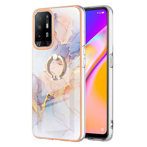 Handyhülle Silikon Hülle Gummi Schutzhülle Flexible Modisch Muster mit Fingerring Ständer Y03B für Oppo A95 5G Helles Lila