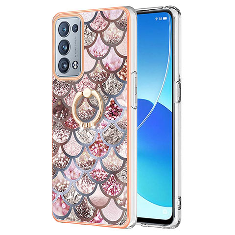 Handyhülle Silikon Hülle Gummi Schutzhülle Flexible Modisch Muster mit Fingerring Ständer Y03B für Oppo Reno6 Pro+ Plus 5G Braun