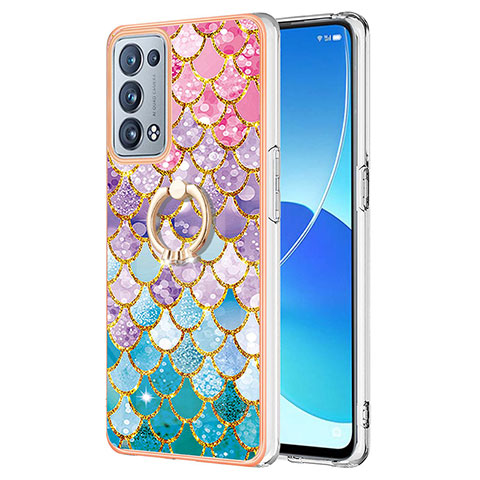 Handyhülle Silikon Hülle Gummi Schutzhülle Flexible Modisch Muster mit Fingerring Ständer Y03B für Oppo Reno6 Pro+ Plus 5G Bunt