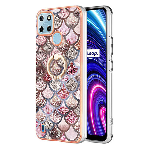 Handyhülle Silikon Hülle Gummi Schutzhülle Flexible Modisch Muster mit Fingerring Ständer Y03B für Realme C21Y Braun