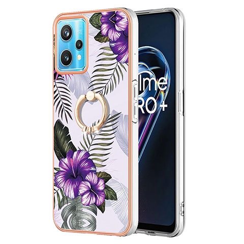 Handyhülle Silikon Hülle Gummi Schutzhülle Flexible Modisch Muster mit Fingerring Ständer Y03B für Realme Narzo 50 Pro 5G Violett