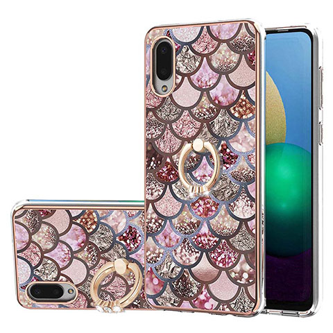 Handyhülle Silikon Hülle Gummi Schutzhülle Flexible Modisch Muster mit Fingerring Ständer Y03B für Samsung Galaxy A02 Braun