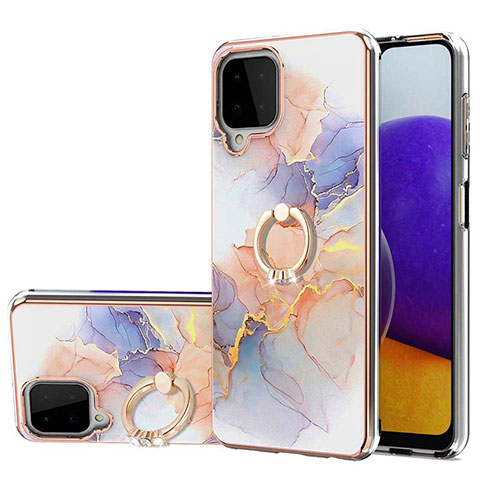 Handyhülle Silikon Hülle Gummi Schutzhülle Flexible Modisch Muster mit Fingerring Ständer Y03B für Samsung Galaxy A22 4G Helles Lila