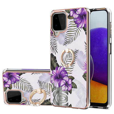 Handyhülle Silikon Hülle Gummi Schutzhülle Flexible Modisch Muster mit Fingerring Ständer Y03B für Samsung Galaxy A22 4G Violett