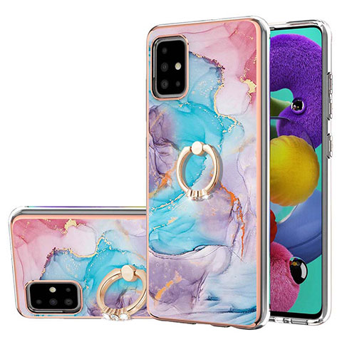 Handyhülle Silikon Hülle Gummi Schutzhülle Flexible Modisch Muster mit Fingerring Ständer Y03B für Samsung Galaxy A51 4G Blau