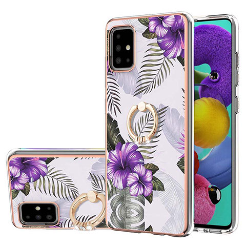 Handyhülle Silikon Hülle Gummi Schutzhülle Flexible Modisch Muster mit Fingerring Ständer Y03B für Samsung Galaxy A51 4G Violett