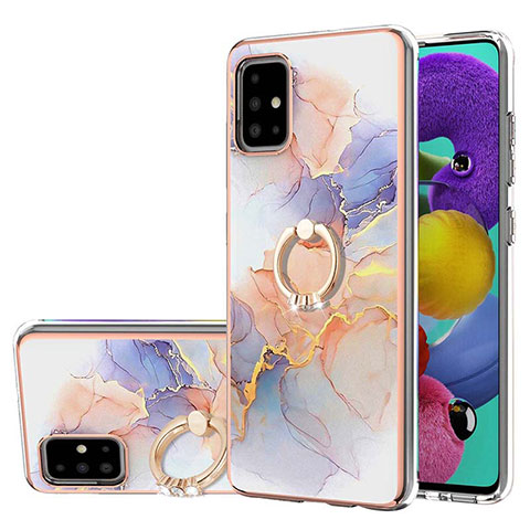 Handyhülle Silikon Hülle Gummi Schutzhülle Flexible Modisch Muster mit Fingerring Ständer Y03B für Samsung Galaxy A51 5G Helles Lila