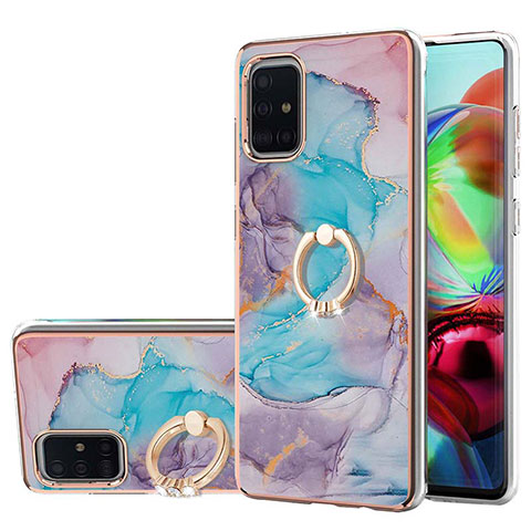 Handyhülle Silikon Hülle Gummi Schutzhülle Flexible Modisch Muster mit Fingerring Ständer Y03B für Samsung Galaxy A71 4G A715 Blau