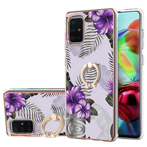 Handyhülle Silikon Hülle Gummi Schutzhülle Flexible Modisch Muster mit Fingerring Ständer Y03B für Samsung Galaxy A71 4G A715 Violett