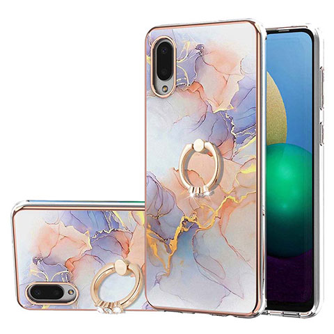 Handyhülle Silikon Hülle Gummi Schutzhülle Flexible Modisch Muster mit Fingerring Ständer Y03B für Samsung Galaxy M02 Helles Lila