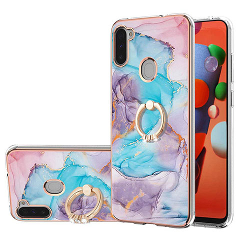 Handyhülle Silikon Hülle Gummi Schutzhülle Flexible Modisch Muster mit Fingerring Ständer Y03B für Samsung Galaxy M11 Blau