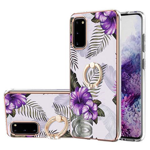 Handyhülle Silikon Hülle Gummi Schutzhülle Flexible Modisch Muster mit Fingerring Ständer Y03B für Samsung Galaxy S20 5G Violett