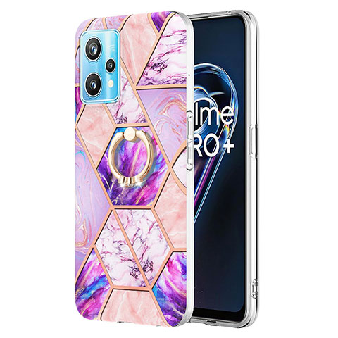 Handyhülle Silikon Hülle Gummi Schutzhülle Flexible Modisch Muster mit Fingerring Ständer Y04B für Realme 9 5G Helles Lila