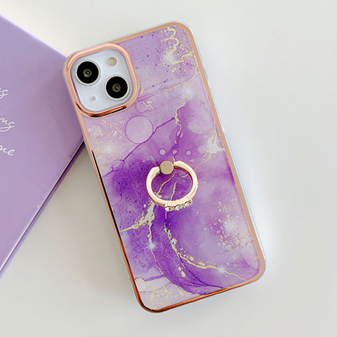 Handyhülle Silikon Hülle Gummi Schutzhülle Flexible Modisch Muster mit Fingerring Ständer Y05B für Apple iPhone 13 Violett