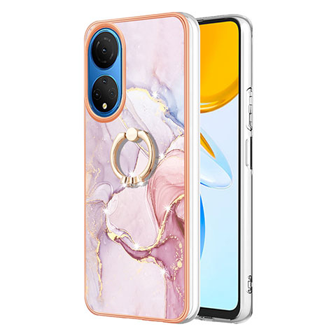 Handyhülle Silikon Hülle Gummi Schutzhülle Flexible Modisch Muster mit Fingerring Ständer Y05B für Huawei Honor X7 Rosa