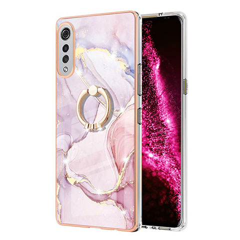 Handyhülle Silikon Hülle Gummi Schutzhülle Flexible Modisch Muster mit Fingerring Ständer Y05B für LG Velvet 4G Rosa