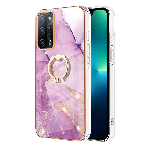 Handyhülle Silikon Hülle Gummi Schutzhülle Flexible Modisch Muster mit Fingerring Ständer Y05B für Oppo A53s 5G Helles Lila