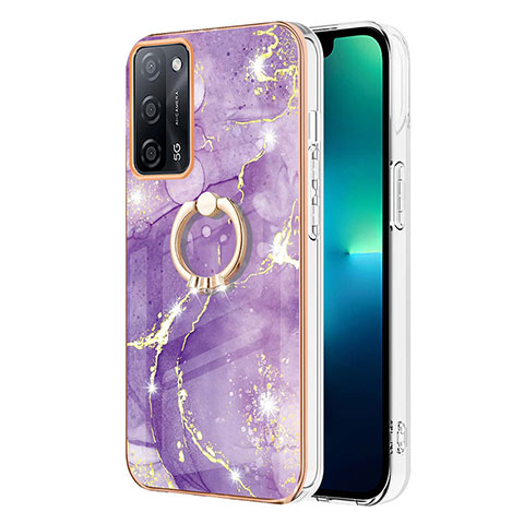 Handyhülle Silikon Hülle Gummi Schutzhülle Flexible Modisch Muster mit Fingerring Ständer Y05B für Oppo A56 5G Violett