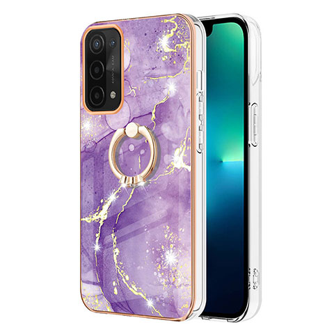 Handyhülle Silikon Hülle Gummi Schutzhülle Flexible Modisch Muster mit Fingerring Ständer Y05B für Oppo A74 5G Violett