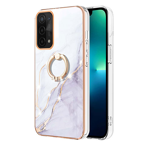 Handyhülle Silikon Hülle Gummi Schutzhülle Flexible Modisch Muster mit Fingerring Ständer Y05B für Oppo A74 5G Weiß