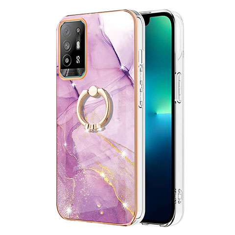 Handyhülle Silikon Hülle Gummi Schutzhülle Flexible Modisch Muster mit Fingerring Ständer Y05B für Oppo A94 5G Helles Lila