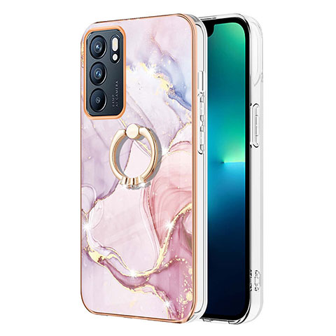 Handyhülle Silikon Hülle Gummi Schutzhülle Flexible Modisch Muster mit Fingerring Ständer Y05B für Oppo Reno6 5G Rosa