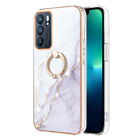 Handyhülle Silikon Hülle Gummi Schutzhülle Flexible Modisch Muster mit Fingerring Ständer Y05B für Oppo Reno6 5G Weiß