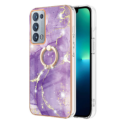 Handyhülle Silikon Hülle Gummi Schutzhülle Flexible Modisch Muster mit Fingerring Ständer Y05B für Oppo Reno6 Pro 5G Violett