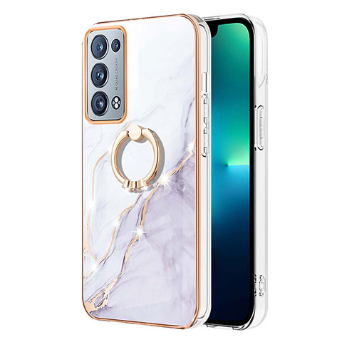 Handyhülle Silikon Hülle Gummi Schutzhülle Flexible Modisch Muster mit Fingerring Ständer Y05B für Oppo Reno6 Pro 5G Weiß