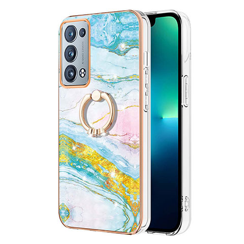 Handyhülle Silikon Hülle Gummi Schutzhülle Flexible Modisch Muster mit Fingerring Ständer Y05B für Oppo Reno6 Pro+ Plus 5G Bunt