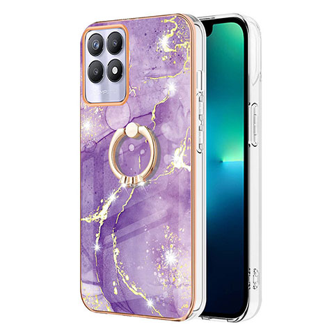 Handyhülle Silikon Hülle Gummi Schutzhülle Flexible Modisch Muster mit Fingerring Ständer Y05B für Realme 8i Violett