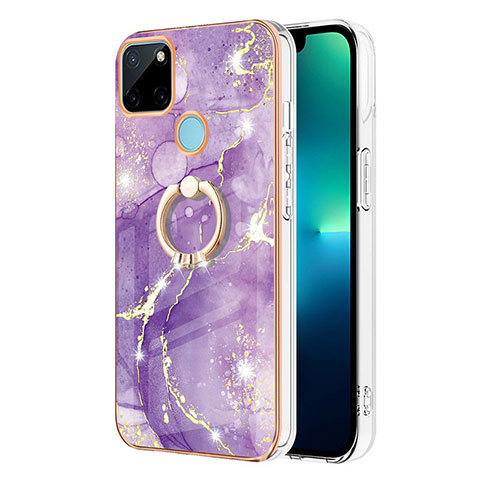 Handyhülle Silikon Hülle Gummi Schutzhülle Flexible Modisch Muster mit Fingerring Ständer Y05B für Realme C25Y India Violett