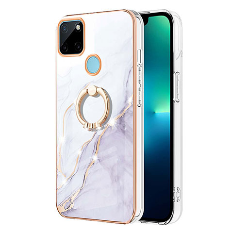 Handyhülle Silikon Hülle Gummi Schutzhülle Flexible Modisch Muster mit Fingerring Ständer Y05B für Realme C25Y India Weiß