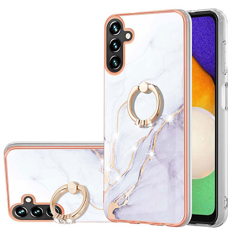 Handyhülle Silikon Hülle Gummi Schutzhülle Flexible Modisch Muster mit Fingerring Ständer Y05B für Samsung Galaxy A13 5G Weiß