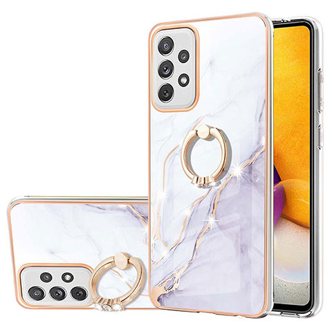 Handyhülle Silikon Hülle Gummi Schutzhülle Flexible Modisch Muster mit Fingerring Ständer Y05B für Samsung Galaxy A72 4G Weiß