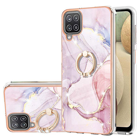 Handyhülle Silikon Hülle Gummi Schutzhülle Flexible Modisch Muster mit Fingerring Ständer Y05B für Samsung Galaxy F12 Rosa