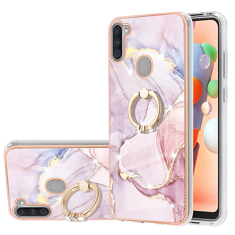 Handyhülle Silikon Hülle Gummi Schutzhülle Flexible Modisch Muster mit Fingerring Ständer Y05B für Samsung Galaxy M11 Rosa