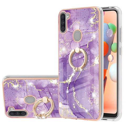 Handyhülle Silikon Hülle Gummi Schutzhülle Flexible Modisch Muster mit Fingerring Ständer Y05B für Samsung Galaxy M11 Violett