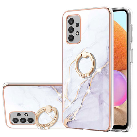 Handyhülle Silikon Hülle Gummi Schutzhülle Flexible Modisch Muster mit Fingerring Ständer Y05B für Samsung Galaxy M32 5G Weiß