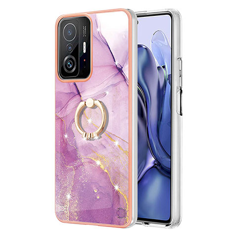 Handyhülle Silikon Hülle Gummi Schutzhülle Flexible Modisch Muster mit Fingerring Ständer Y05B für Xiaomi Mi 11T Pro 5G Helles Lila