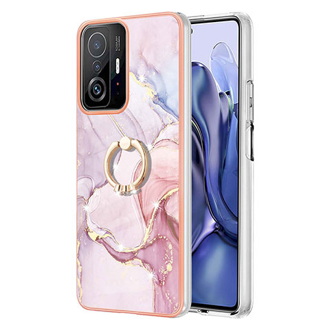 Handyhülle Silikon Hülle Gummi Schutzhülle Flexible Modisch Muster mit Fingerring Ständer Y05B für Xiaomi Mi 11T Pro 5G Rosa