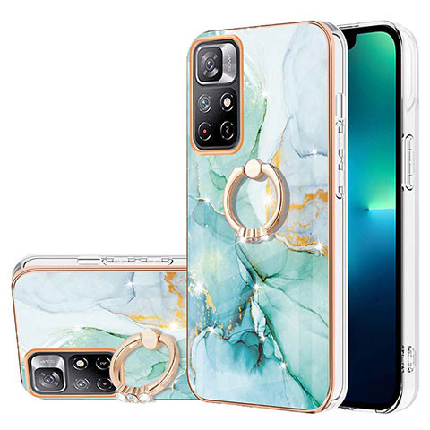 Handyhülle Silikon Hülle Gummi Schutzhülle Flexible Modisch Muster mit Fingerring Ständer Y05B für Xiaomi Poco M4 Pro 5G Grün