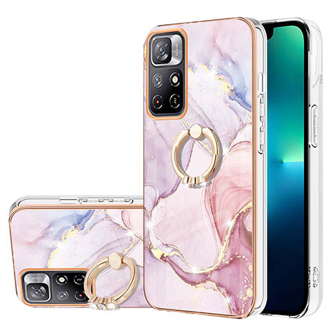 Handyhülle Silikon Hülle Gummi Schutzhülle Flexible Modisch Muster mit Fingerring Ständer Y05B für Xiaomi Poco M4 Pro 5G Rosa