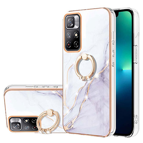 Handyhülle Silikon Hülle Gummi Schutzhülle Flexible Modisch Muster mit Fingerring Ständer Y05B für Xiaomi Poco M4 Pro 5G Weiß