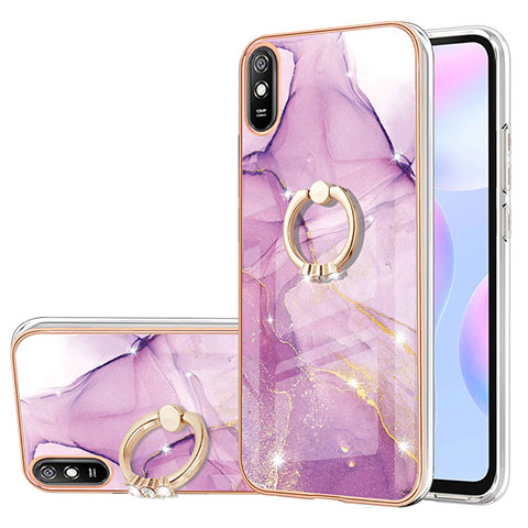 Handyhülle Silikon Hülle Gummi Schutzhülle Flexible Modisch Muster mit Fingerring Ständer Y05B für Xiaomi Redmi 9A Helles Lila